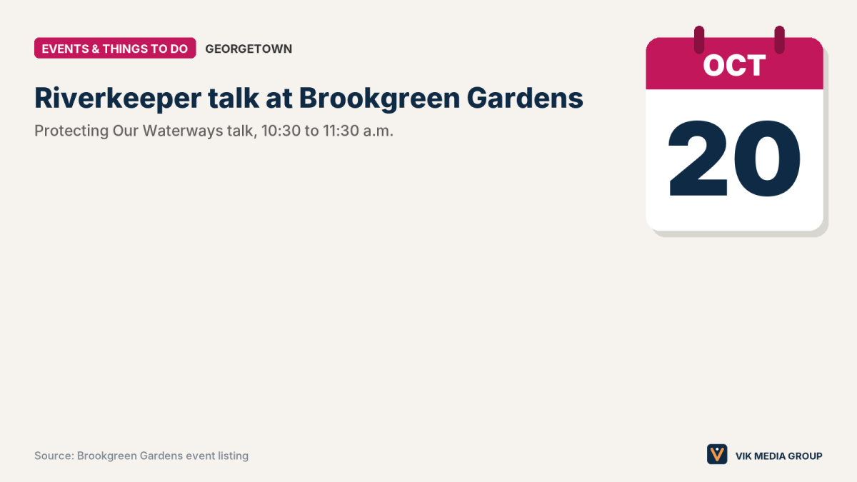 Card with the Oct. 20, 2026 Riverkeeper talk at Brookgreen Gardens in Georgetown County.