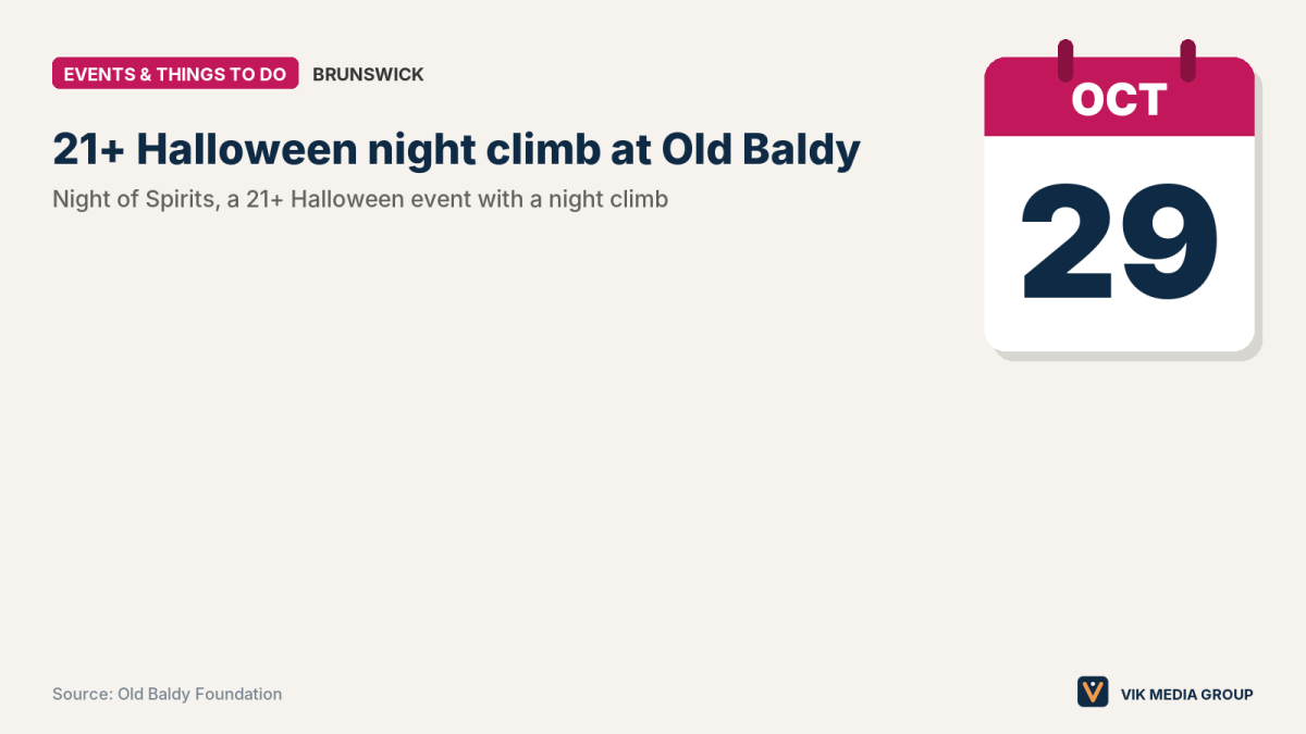 Lead card showing the Oct. 29 Night of Spirits 21+ event at Old Baldy Lighthouse on Bald Head Island.