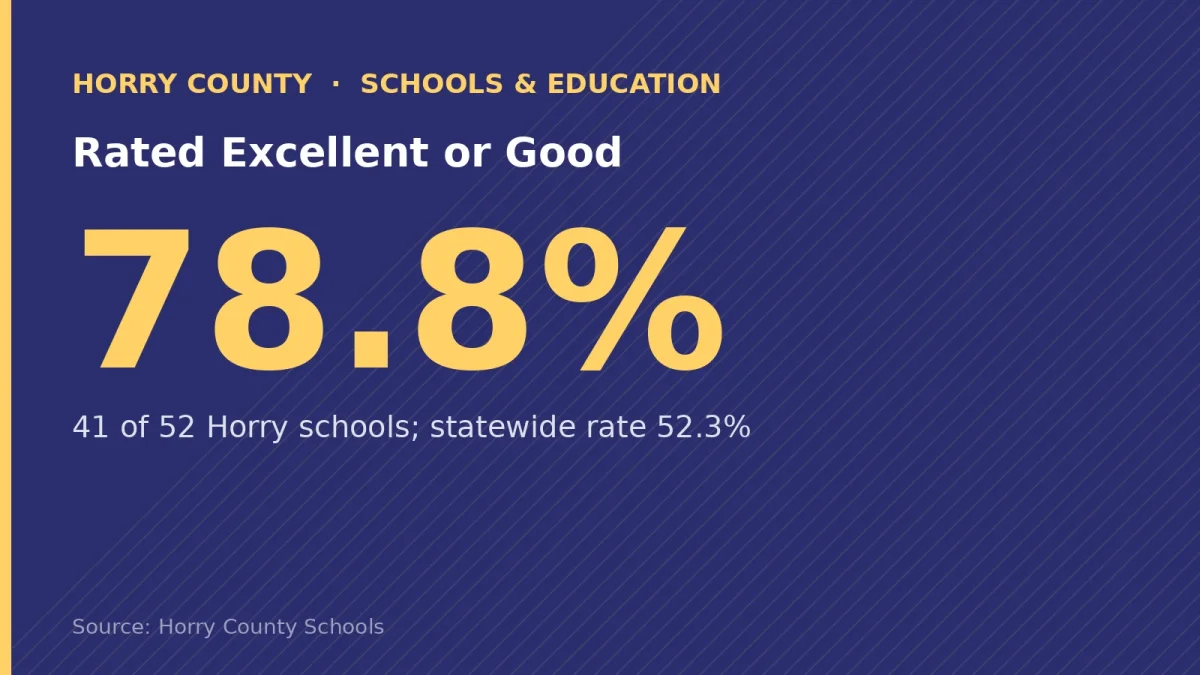 Rated Excellent or Good: 78.8%. 41 of 52 Horry schools; statewide rate 52.3%