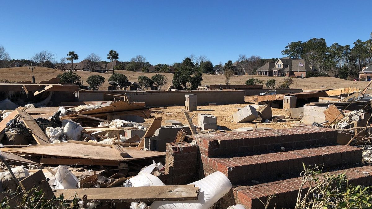 A home that was swept off its crawl space by the high-end EF3 tornado north of Sunset Beach, North Carolina.