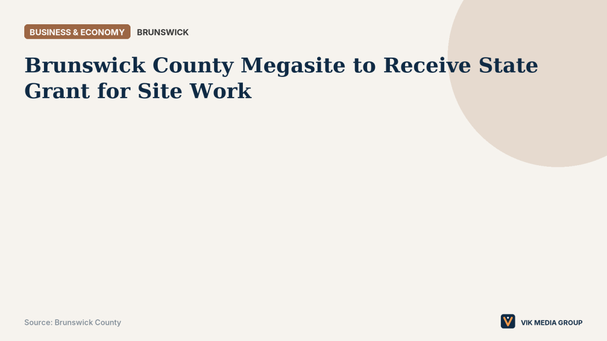 Card noting millions in state grant funds for Brunswick County megasite site work, with no amount or agency given.